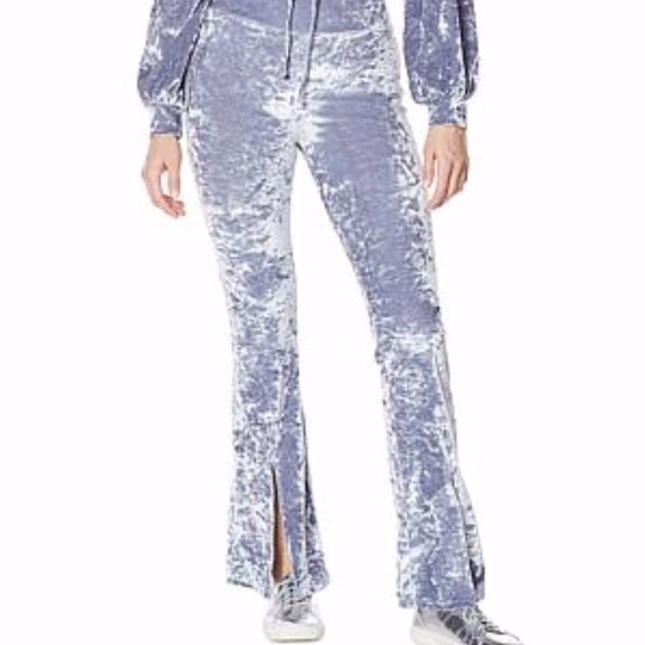 Silver Velour 2pc Dolman Sleeve Crop High Rise Bell Bottoms Plus 2X Lounge Wear - Picture 5 of 9